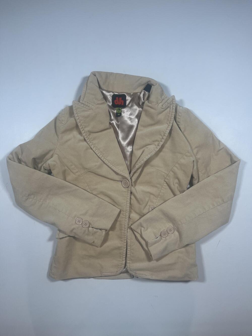 Dh Blazer Jacket Womens Medium Beige Corduroy Single Button Lined Stretch